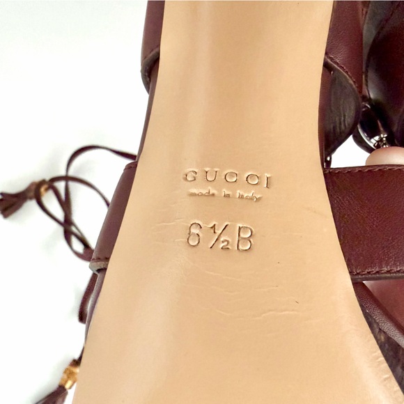 GUCCI || Brown Leather Bamboo Tassel Silver Ring Horsebit Platform Heels 6.5 - Picture 13 of 13